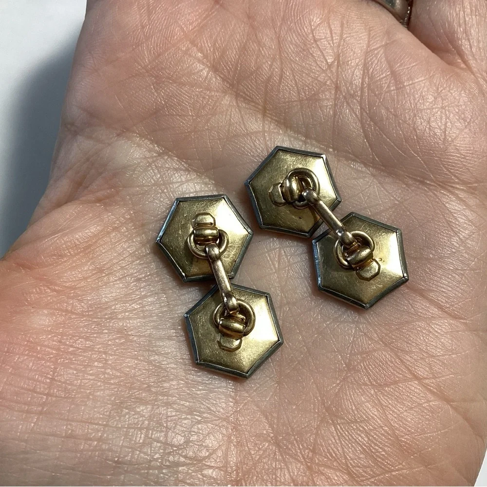 Art Deco Gold Plate Vintage MOP Abalone Cufflinks Lot Of 3